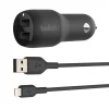 Belkin Boost Charge autós szivargyújtós töltő Dual USB-A 24W + USB-A - Lightning kábel, fekete (CCD001bt1MBK) thumbnail