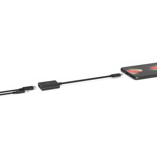 Belkin RockStar USB-C - 3.5mm audio + USB-C elosztó adapter, fekete (F7U080btBLK) - 4