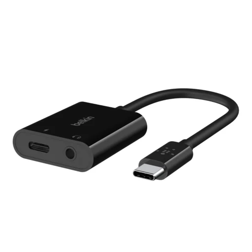 Belkin RockStar USB-C - 3.5mm audio + USB-C elosztó adapter, fekete (F7U080btBLK) - 5