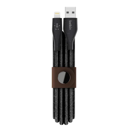 Belkin DuraTek Plus Lightning - USB-A kábel 3m, bőr kötegelővel, fekete (F8J236bt10-BLK) - 1