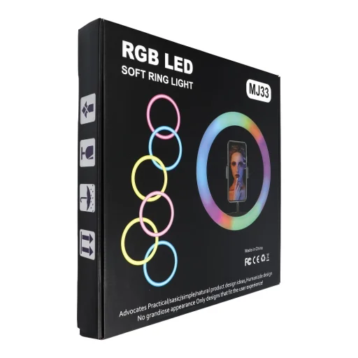 RGB LED körfény 30 cm + állvány és telefontartó fekete körlámpa, ring light - 5