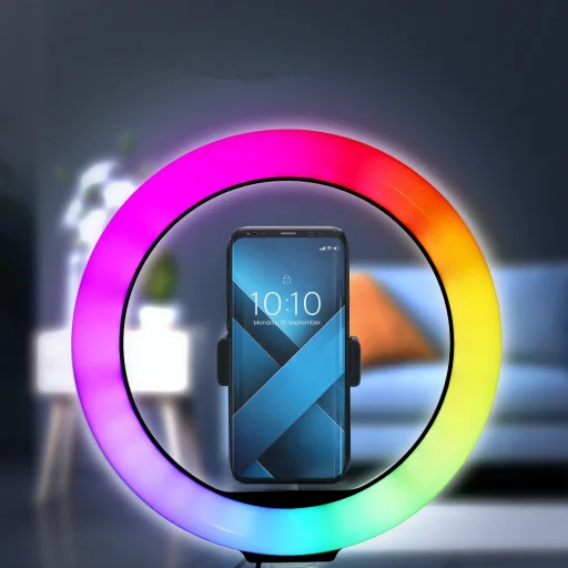 RGB LED körfény 30 cm + állvány és telefontartó fekete körlámpa, ring light - 8