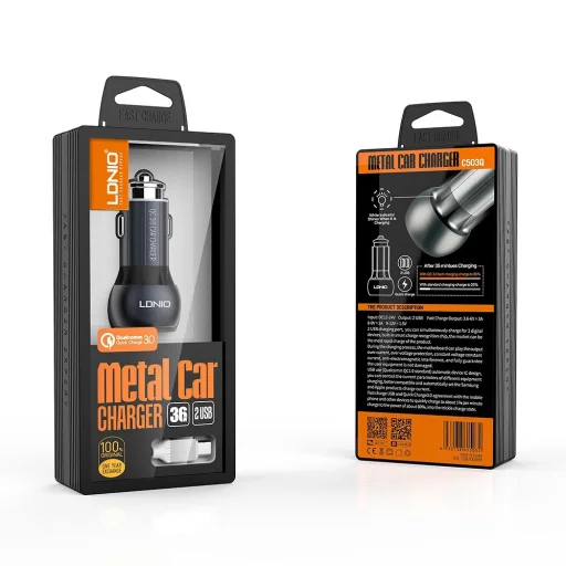 LDNIO autós szivargyújtós töltő QC 3.0 2x USB + USB Type C kábel - 3