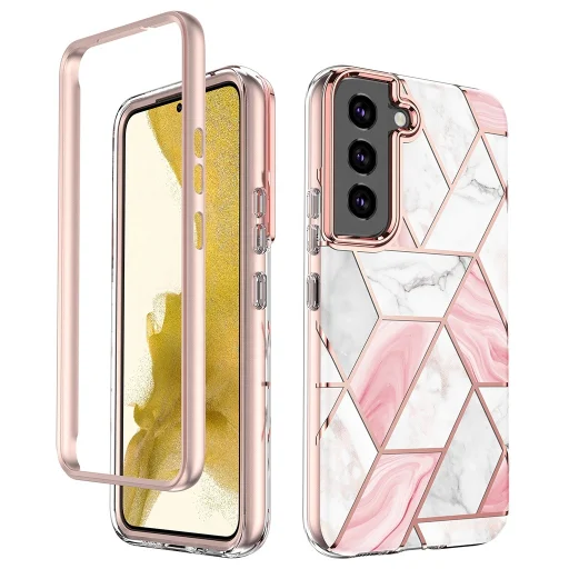 Samsung Galaxy S22 Plus márvány mintás 360 fokos védelmet biztosító TPU tok, rózsaszín Alphajack - 1