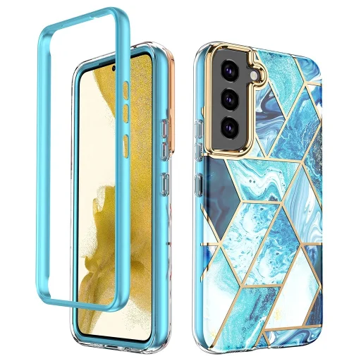 Samsung Galaxy S22 Plus márvány mintás 360 fokos védelmet biztosító TPU tok, kék Alphajack - 1