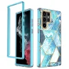 Samsung Galaxy S22 Ultra márvány mintás 360 fokos védelmet biztosító TPU tok, kék Alphajack