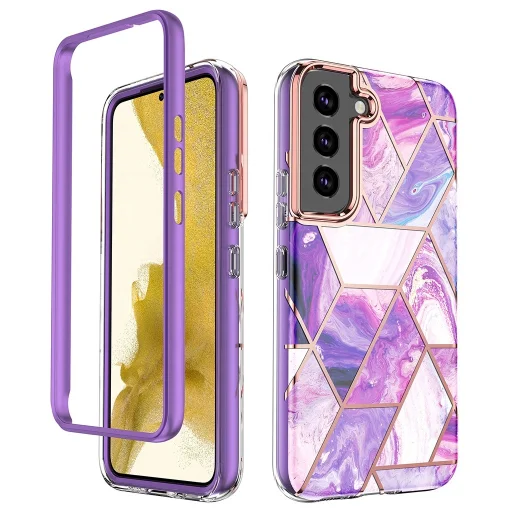 Samsung Galaxy S22 Plus márvány mintás 360 fokos védelmet biztosító TPU tok, lila Alphajack - 1