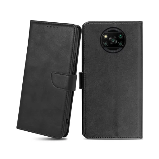 Xiaomi Poco X3 Pro mágneses PU bőr fliptok kártyatartóval fekete Alphajack - 1