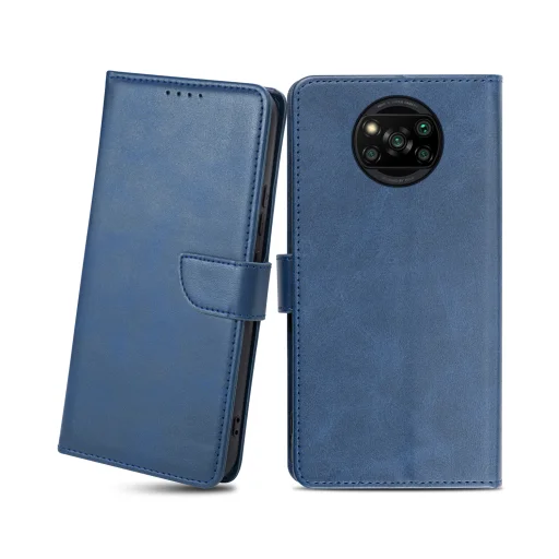 Xiaomi Poco X3 Pro mágneses PU bőr fliptok kártyatartóval kék Alphajack - 1