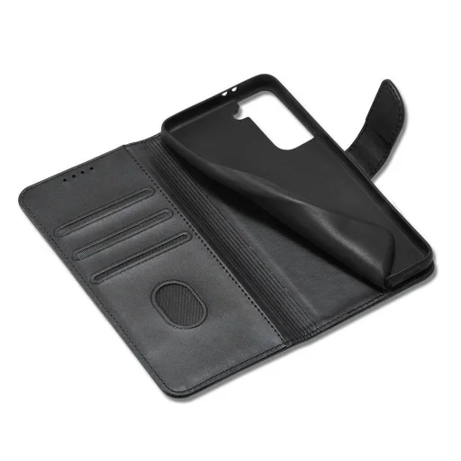 Samsung Galaxy S22 Plus mágneses PU bőr fliptok kártyatartóval fekete Alphajack - 3