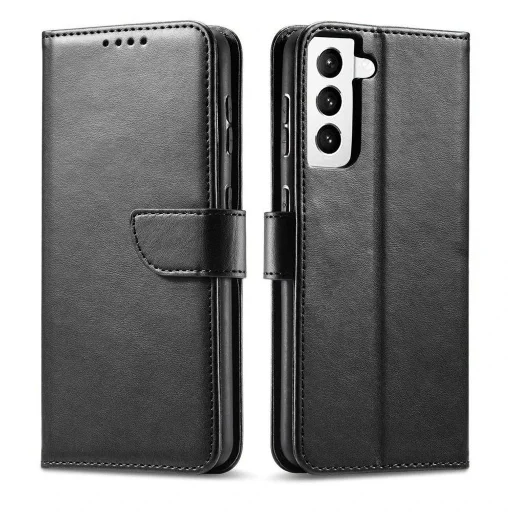 Samsung Galaxy S22 Plus mágneses PU bőr fliptok kártyatartóval fekete Alphajack - 1