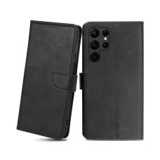 Samsung Galaxy S22 Ultra mágneses PU bőr fliptok kártyatartóval fekete Alphajack