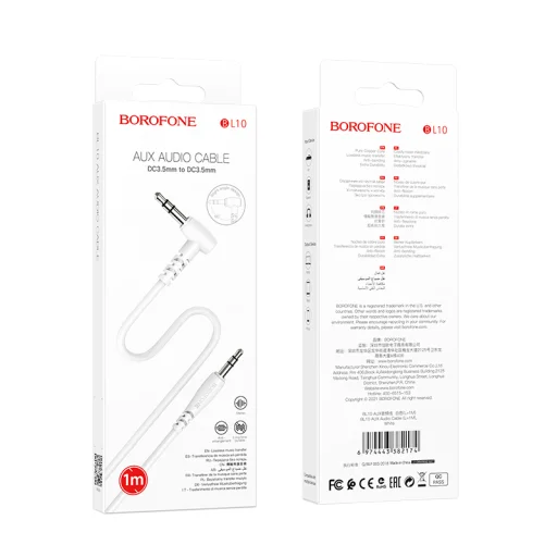 Borofone BL10 3.5mm jack audio kábel döntött 1m fehér - 3