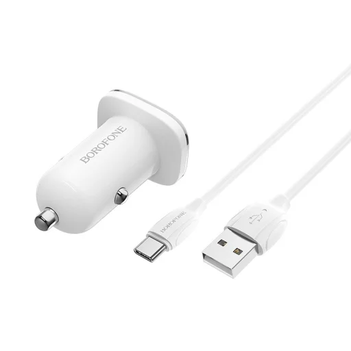Borofone BZ12A Lasting Power USB  Autós töltő QC 3.0 18W 3A + USB - USB Type-C kábel fehér - 9