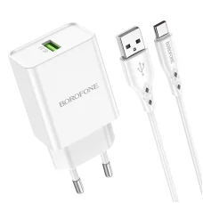 Borofone BN5 Sunlight USB Hálózati töltő QC 3.0 18W + USB - USB Type-C kábellel fehér