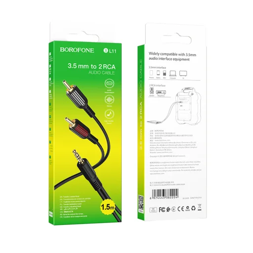 Borofone BL11 Jack 3.5mm - 2x RCA 1.5m kábel fekete - 2