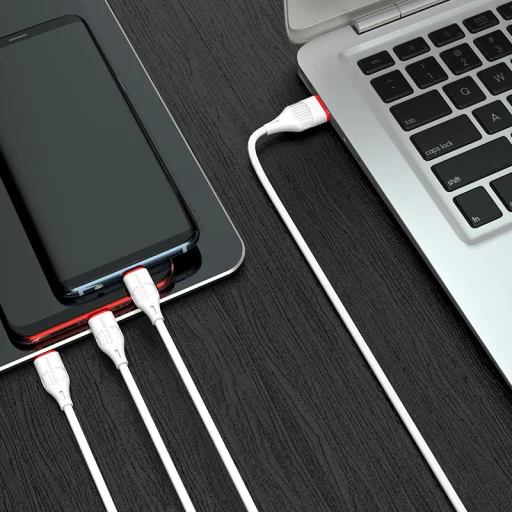 Borofone BX17 3in1 Enjoy USB - Type-C/Lightning/Micro USB kábel 2.4A 1m fehér - 2