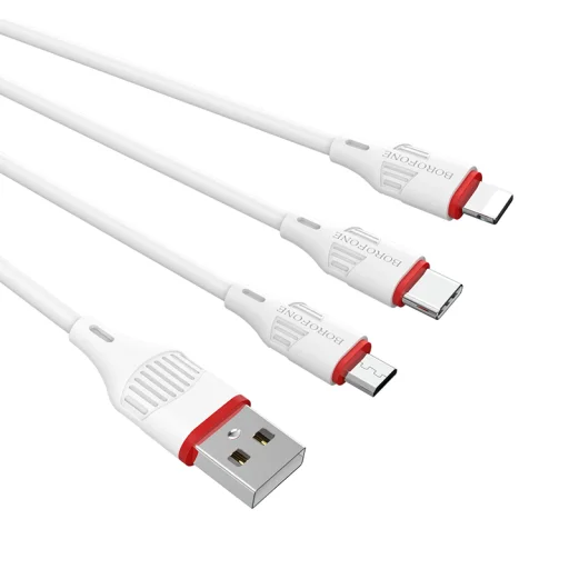 Borofone BX17 3in1 Enjoy USB - Type-C/Lightning/Micro USB kábel 2.4A 1m fehér - 3