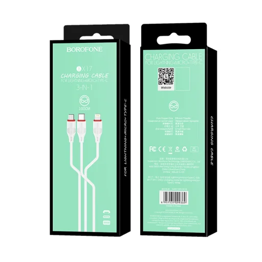 Borofone BX17 3in1 Enjoy USB - Type-C/Lightning/Micro USB kábel 2.4A 1m fehér - 4