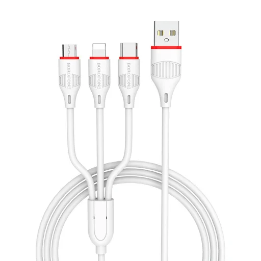 Borofone BX17 3in1 Enjoy USB - Type-C/Lightning/Micro USB kábel 2.4A 1m fehér - 1