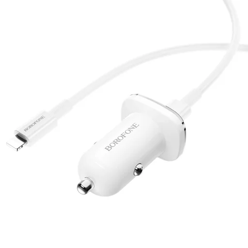 Borofone BZ12B Lasting Power USB Autós töltő QC 3.0 18W 3A + USB Type-C - Lightning kábel fehér - 4