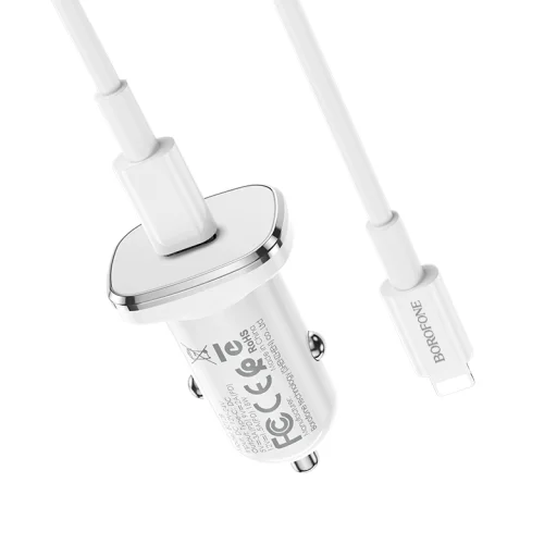 Borofone BZ12B Lasting Power USB Autós töltő QC 3.0 18W 3A + USB Type-C - Lightning kábel fehér - 5