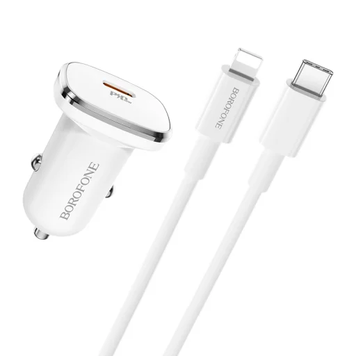 Borofone BZ12B Lasting Power USB Autós töltő QC 3.0 18W 3A + USB Type-C - Lightning kábel fehér - 1