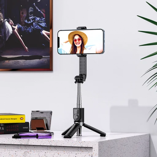 Borofone BY9 Streamer Selfie bot és tripod bluetooth távirányítóval fekete - 3
