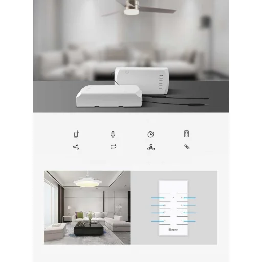 Sonoff iFan04-H ventilátorvezérlő integrált lámpa vezérléssel fehér - 2