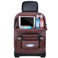 Autós rendszerező ülés hátsó részére, összecsukható polcos, kávé színben