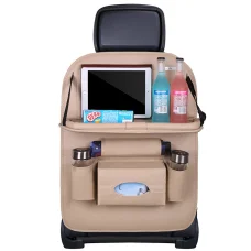 Autós rendszerező ülés hátsó részére, összecsukható polcos, bézs színben