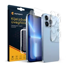 iPhone 13 Pro Max 2db üvegfólia + 2db kamera lencse védő, felhelyező kerettel 9H 2.5D HD 0.33mm Alphajack
