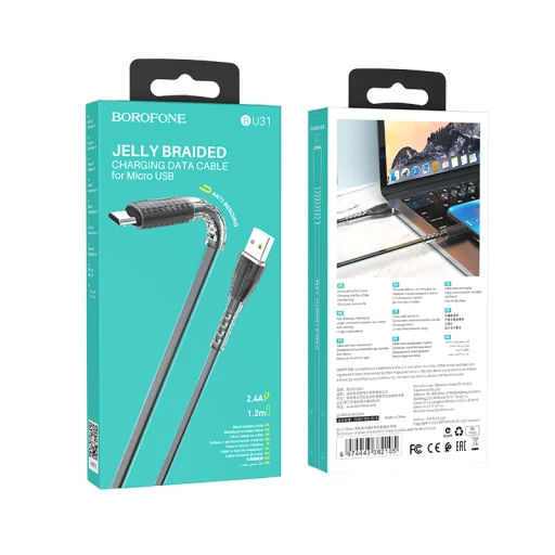 Borofone Clear Shadow Jelly USB - micro USB kábel BU31 2.4A 1m fekete - 4