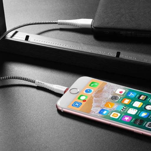 Borofone Powerful BX25 USB - Lightning kábel 2.4A 1m fehér - 4