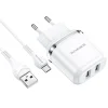Borofone Aspiring DBN4 töltő adapter 2xUSB 2.4A + USB - micro USB töltő kábel fehér thumbnail