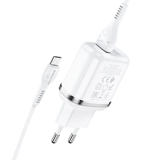 Borofone Aspiring DBN4 töltő adapter 2xUSB 2.4A + USB - micro USB töltő kábel fehér - 5