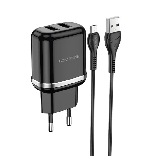 Borofone Aspiring DBN4 töltő adapter 2xUSB 2.4A + USB - micro USB töltő kábel fekete - 1