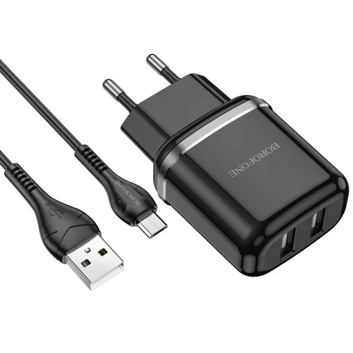 Borofone Aspiring DBN4 töltő adapter 2xUSB 2.4A + USB - micro USB töltő kábel fekete - 2