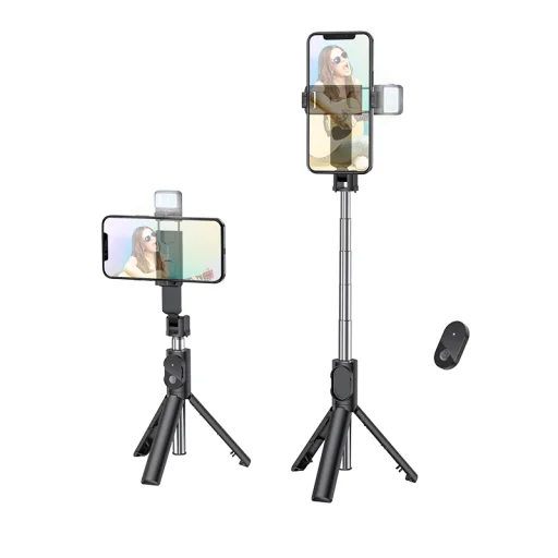 Borofone Magic Fill Light BY8 Selfie bot és tripod bluetooth távirányítóval fekete - 1
