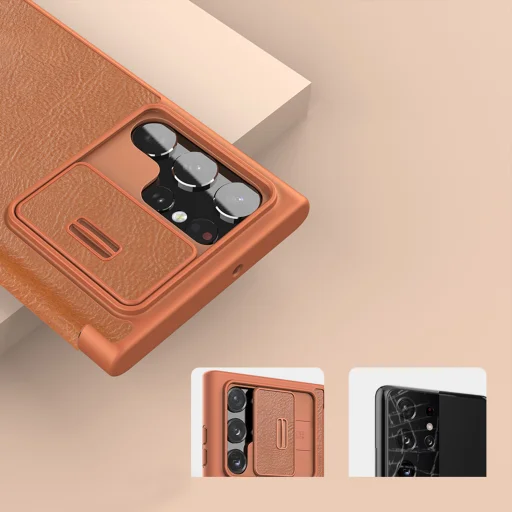 Samsung Galaxy S22 Plus Nillkin Qin Pro bőr fliptok piros - 2