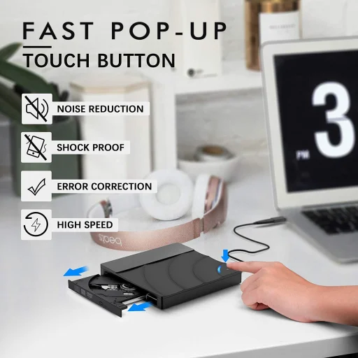 RayCue hordozható külső CD/DVD író/olvasó USB 3.0, Type-C/USB-A csatlakozóval - 5