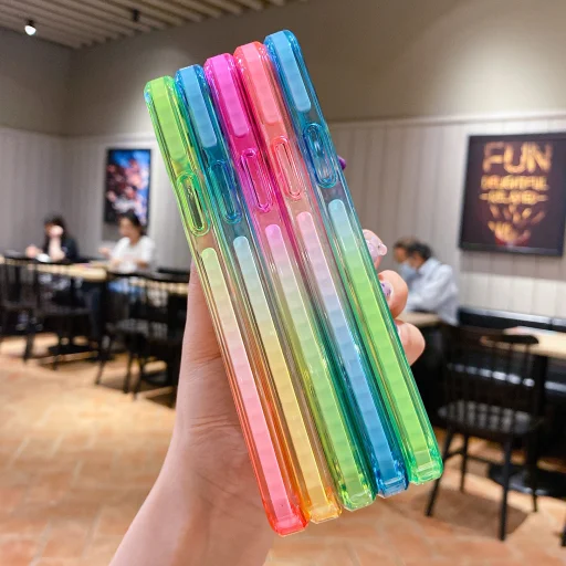 iPhone 13 Pro Max átlátszó TPU tok rózsaszín-zöld színátmenetes kerettel Alphajack - 4