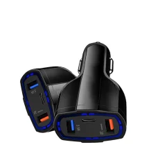 Univerzális szivargyújtós autós töltő 2xUSB és 1x USB Type-C QC 3.0 35W fekete