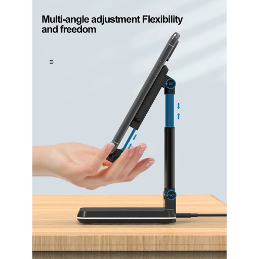 Összecsukható 2in1 Vezeték nélküli Qi 10W gyorstöltő állvány, töltőállomás fekete - 4