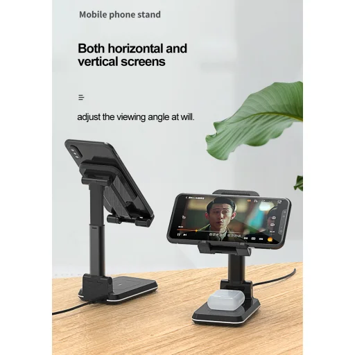 Összecsukható 2in1 Vezeték nélküli Qi 10W gyorstöltő állvány, töltőállomás fekete - 6