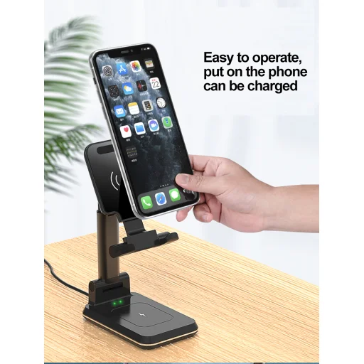 Összecsukható 2in1 Vezeték nélküli Qi 10W gyorstöltő állvány, töltőállomás fekete - 7