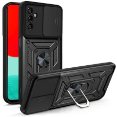 Samsung Galaxy A13 5G Ring Lens tok kameralencse védővel, kihajtható mágneses támasszal fekete Alphajack