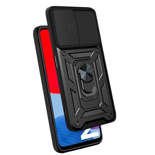 Samsung Galaxy A13 5G Ring Lens tok kameralencse védővel, kihajtható mágneses támasszal fekete Alphajack - 7