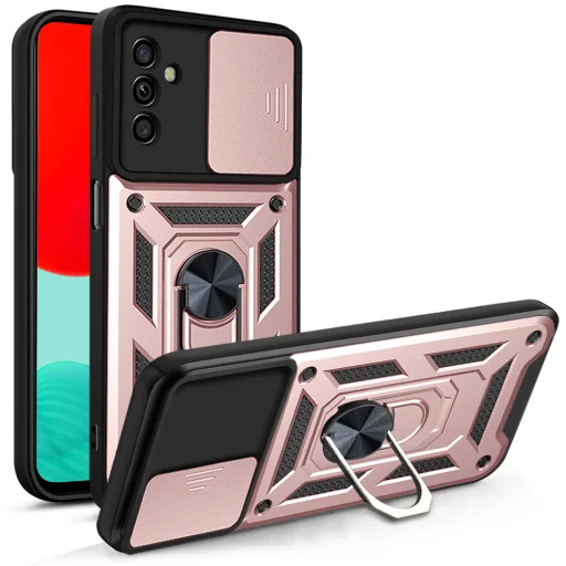 Samsung Galaxy A14 4G/5G Ring Lens tok kameralencse védővel, kihajtható mágneses támasszal rose gold Alphajack - 1