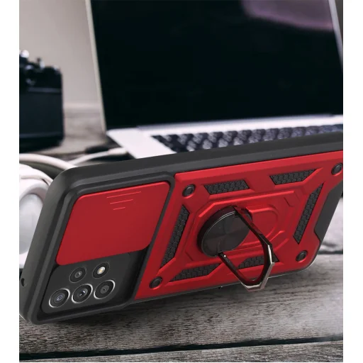 Samsung Galaxy A53 5G Ring Lens tok kameralencse védővel, kihajtható mágneses támasszal kék Alphajack - 9